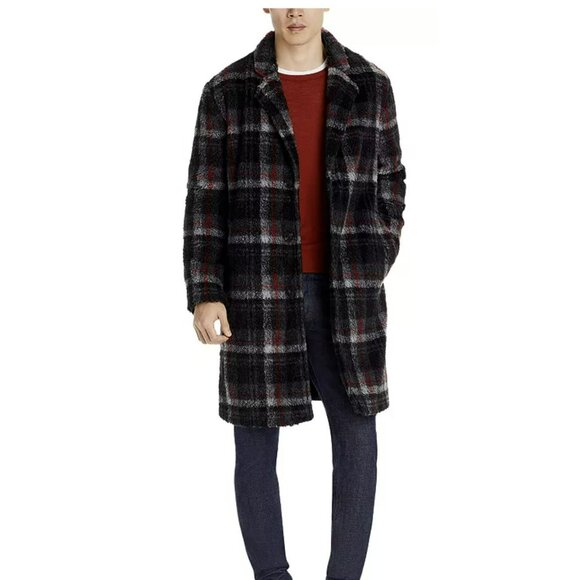 New Mens Hugo Boss Teddy Plaid Coat Wool-Blend Size Large - Picture 2 of 12